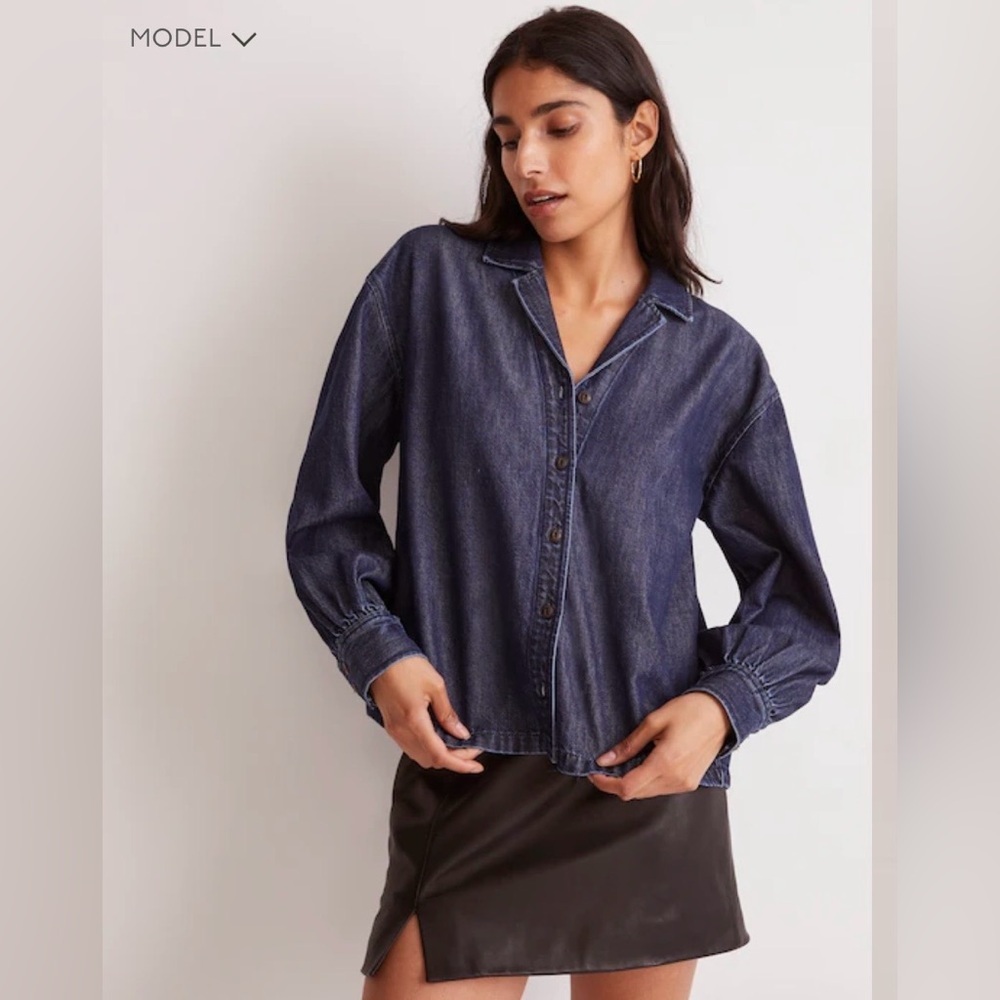 427. Madewell Denim Puff Sleeves Button-Down Shirt - Picture 1 of 9